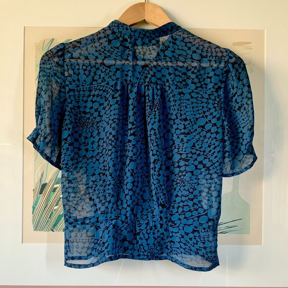 Fletcher Sheer Short Statement Sleeve Blouse Bow Tie Neck Whimsigoth Dark Fairy - Picture 2 of 9